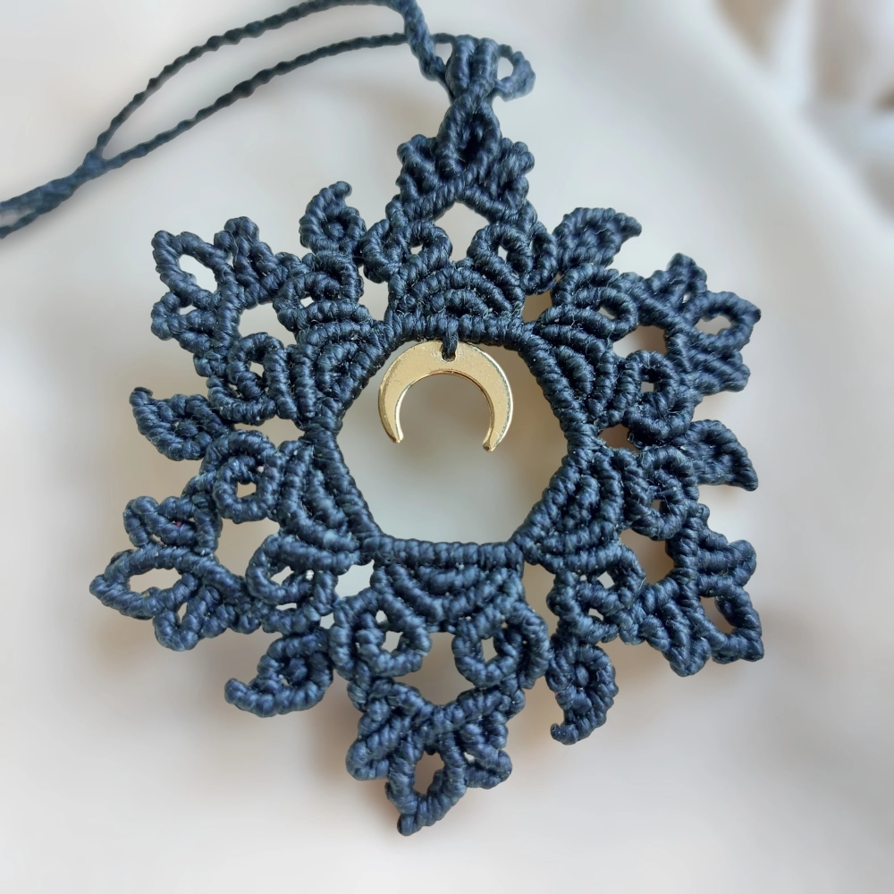 Black macrame mandala moon