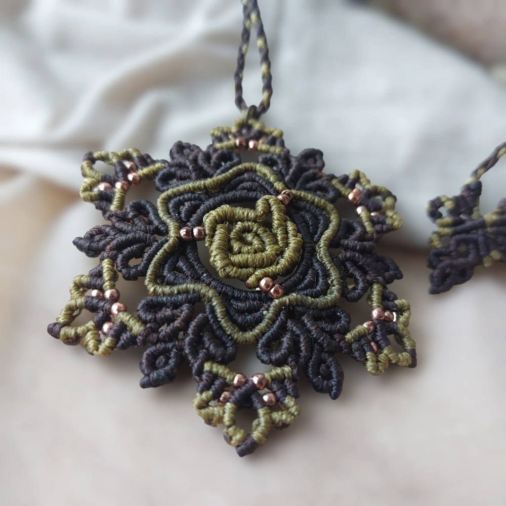 Brown green macrame mandala