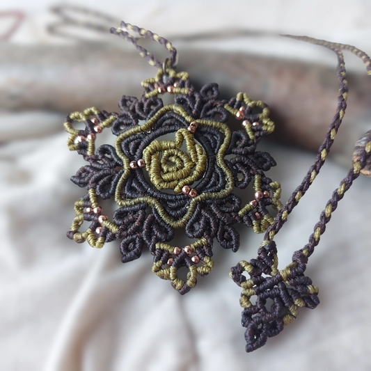 Brown green macrame mandala