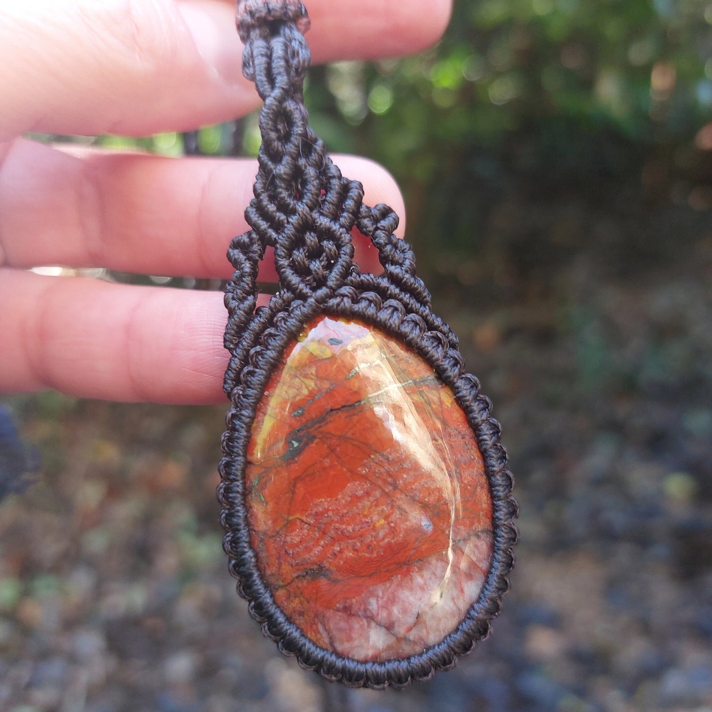 African Jasper macrame pendant