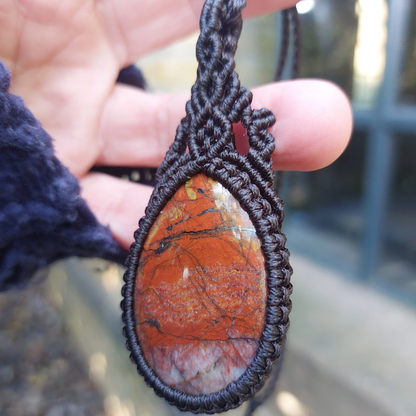 African Jasper macrame pendant