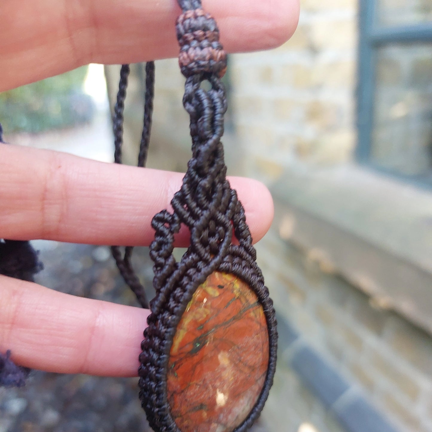 African Jasper macrame pendant