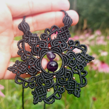 Black mandala necklace with Amethyst