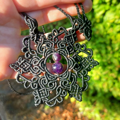 Black mandala necklace with Amethyst