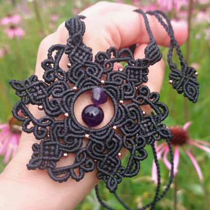 Black mandala necklace with Amethyst