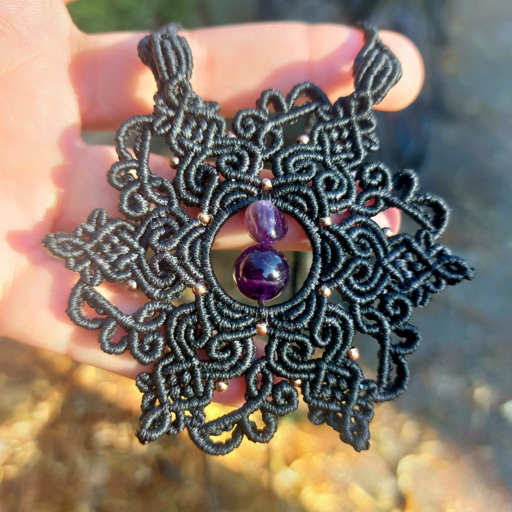 Black mandala necklace with Amethyst