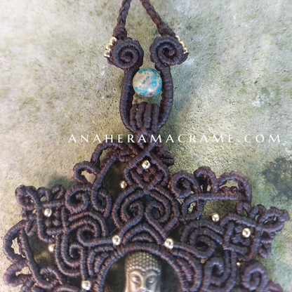 Adjustable mandala necklace with imperial jasper and Buddha charm, a meaningful accessory for spiritual gatherings or casual wear.
