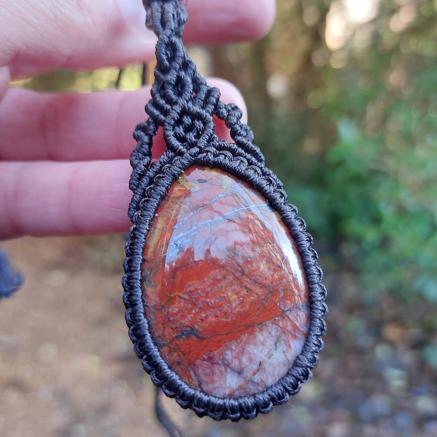 African Jasper macrame pendant