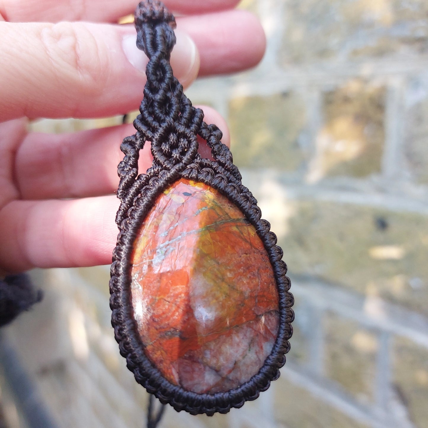 African Jasper macrame pendant