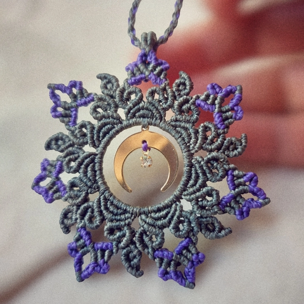 The boho macrame mandala features a lovely crescent moon charm plated with 18K gold   With an adjustable length of approximately 54cm/21.2 inches, including the pendant, this necklace can be easily adjusted to fit any neck with a convenient slide lock feature