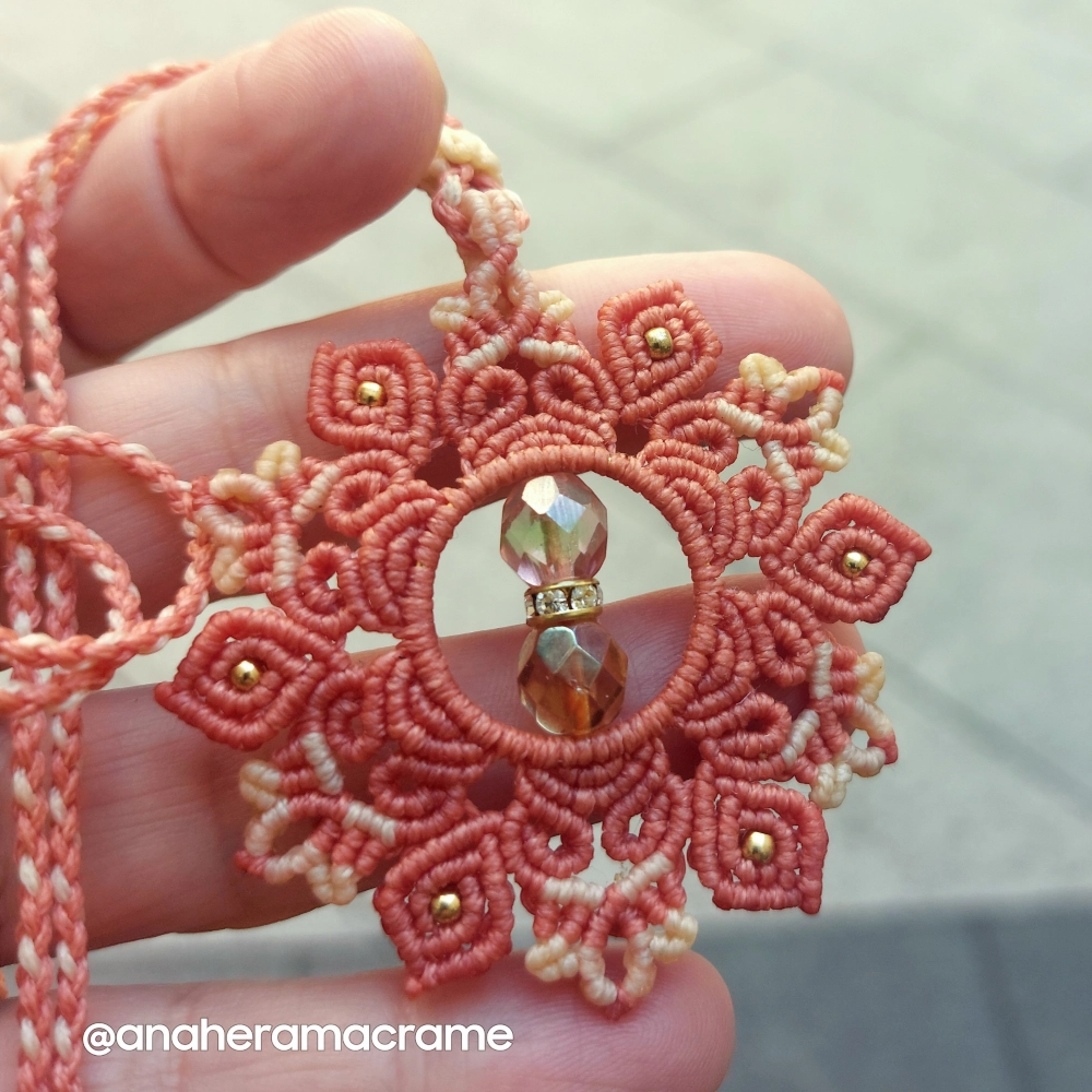 Coral Macrame Mandala Pendant